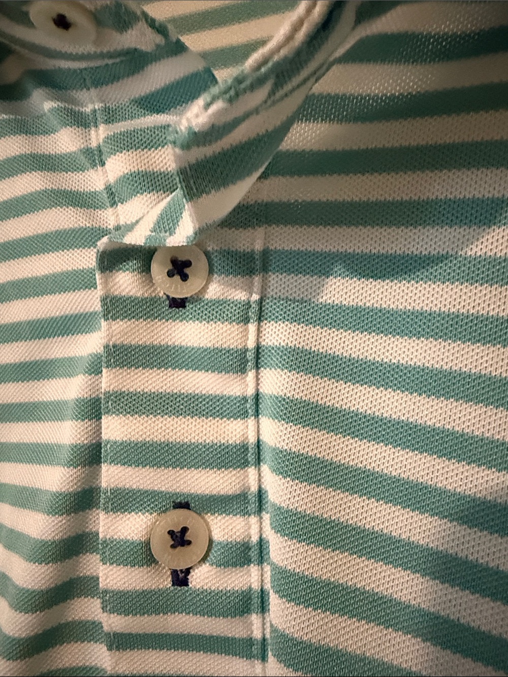 Men's Aqua and White Striped Performance Polo SAS Championship - Picture 5 of 7
